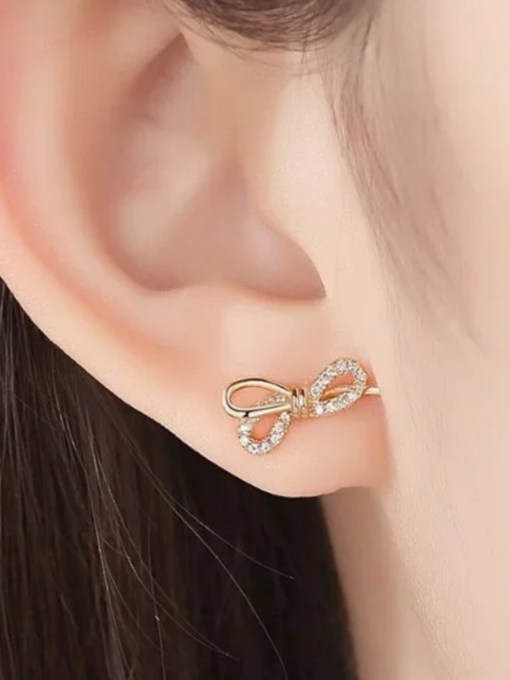 Bow Knot Stud Earrings in 925 Sterling Silver and Cubic ZIrconia Pave Accents